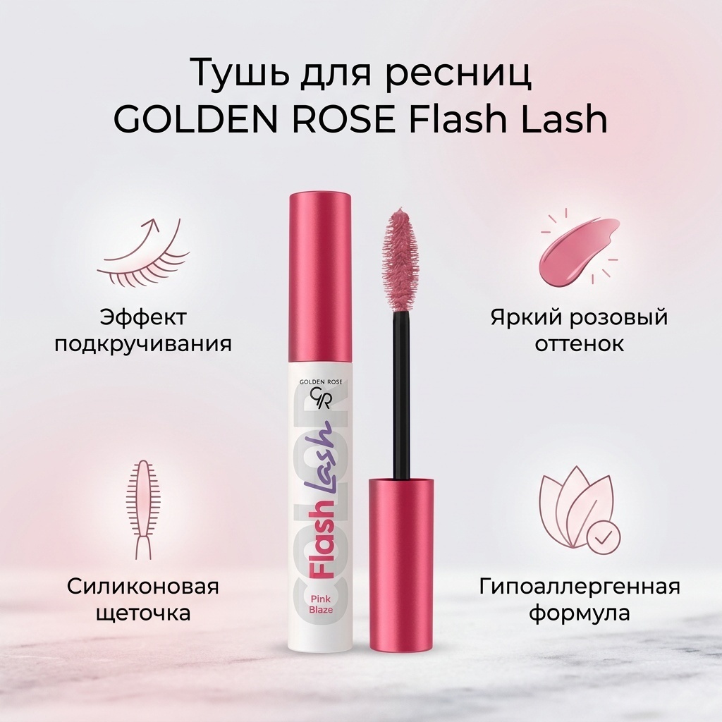Тушь для ресниц GOLDEN ROSE FLash Lash 05 Pink Blaze подкручивающая розовый