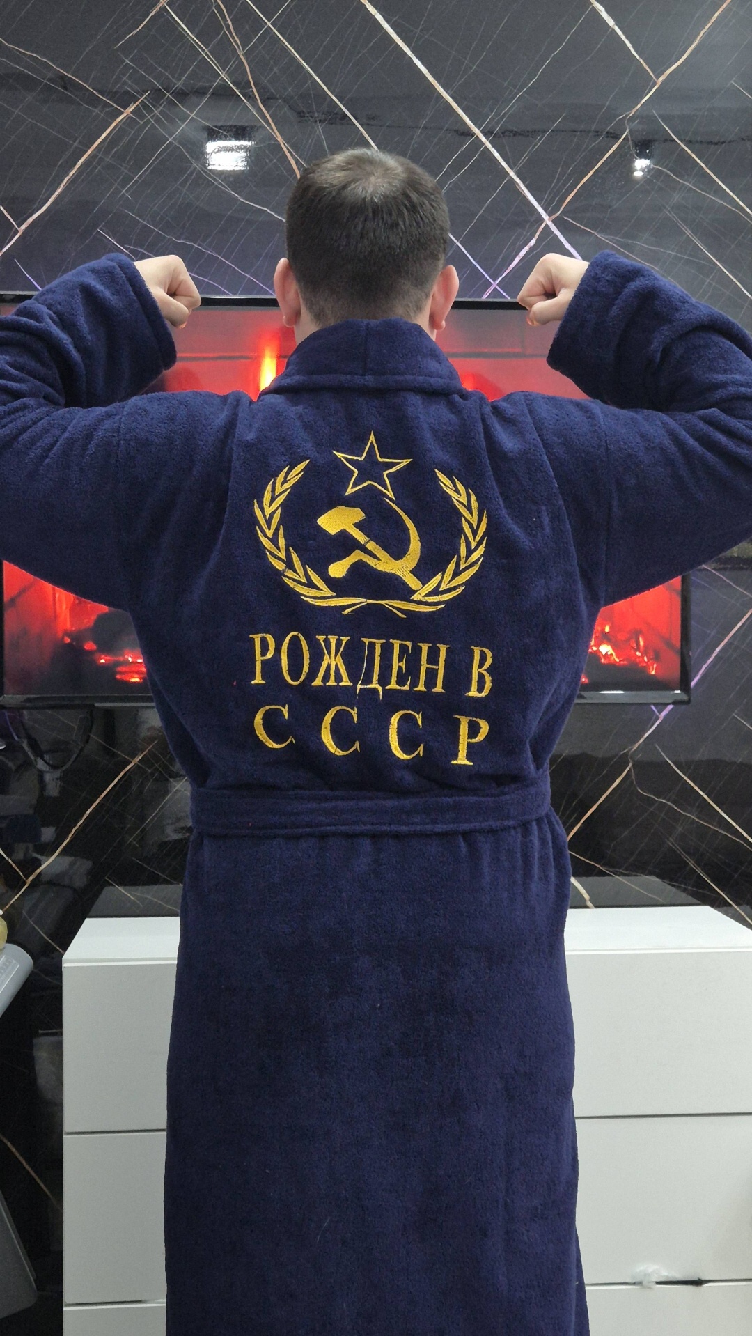 Махровый халат темно-синий