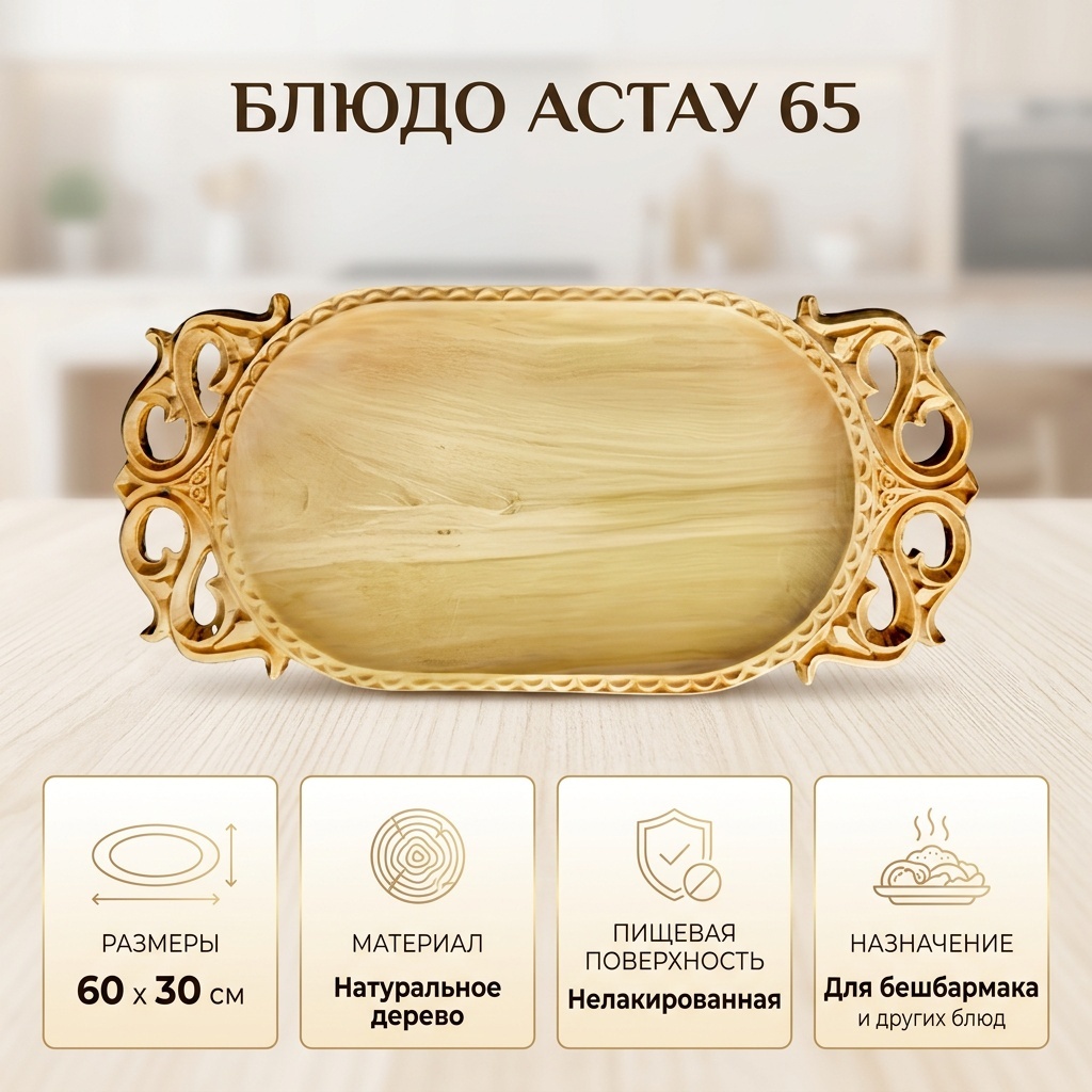 Блюдо Астау Базовая коллекция 60х30 см, дерево, 1 шт