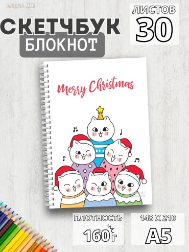 Скетчбук Медиа Мир Merry Christmas, A5, 30 л, белый