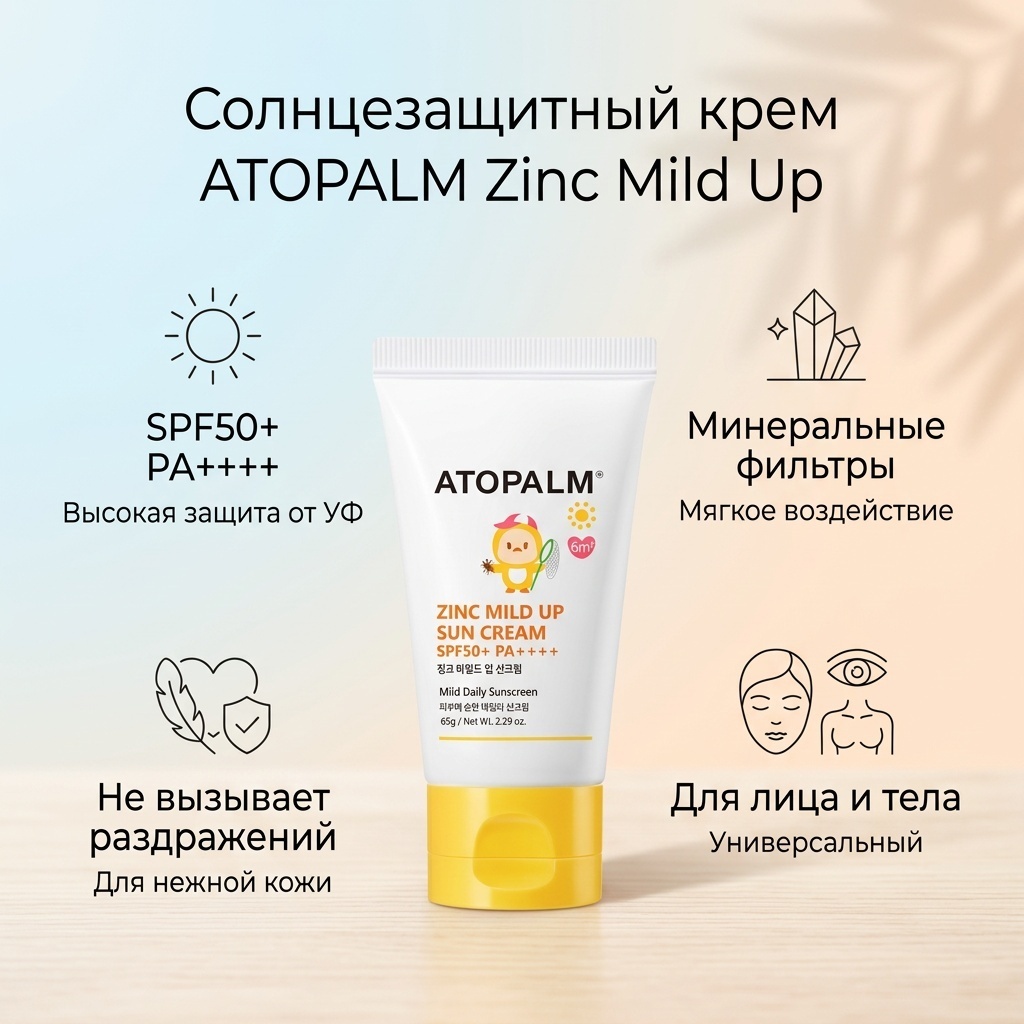 ATOPALM крем Zinc Mild Up Sun Cream для лица, для области вокруг глаз, для зоны декольте 65 мл