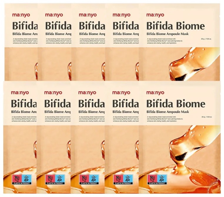 Маска для лица MANYO тканевая Bifida Biome Ampoule Mask Тканевые Маски для Лица с Бифидобактериями 10шт 10 шт