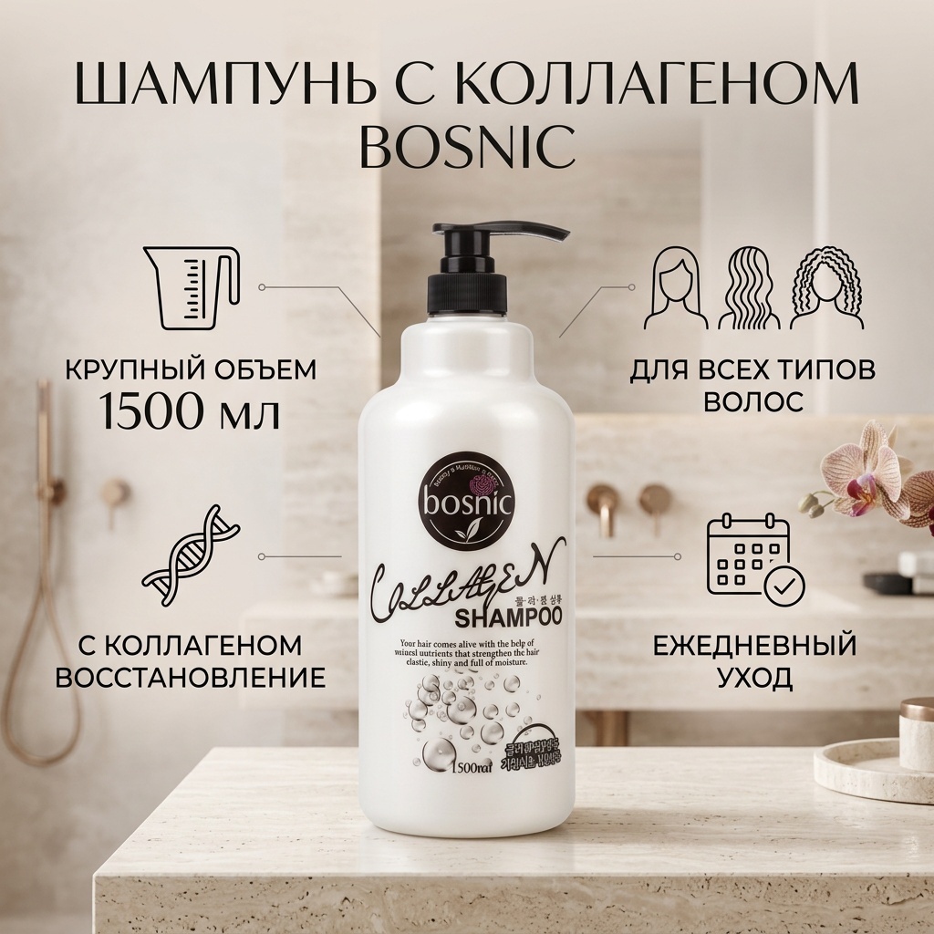 BOSNIC Collagen Shampoo шампунь 1500 мл