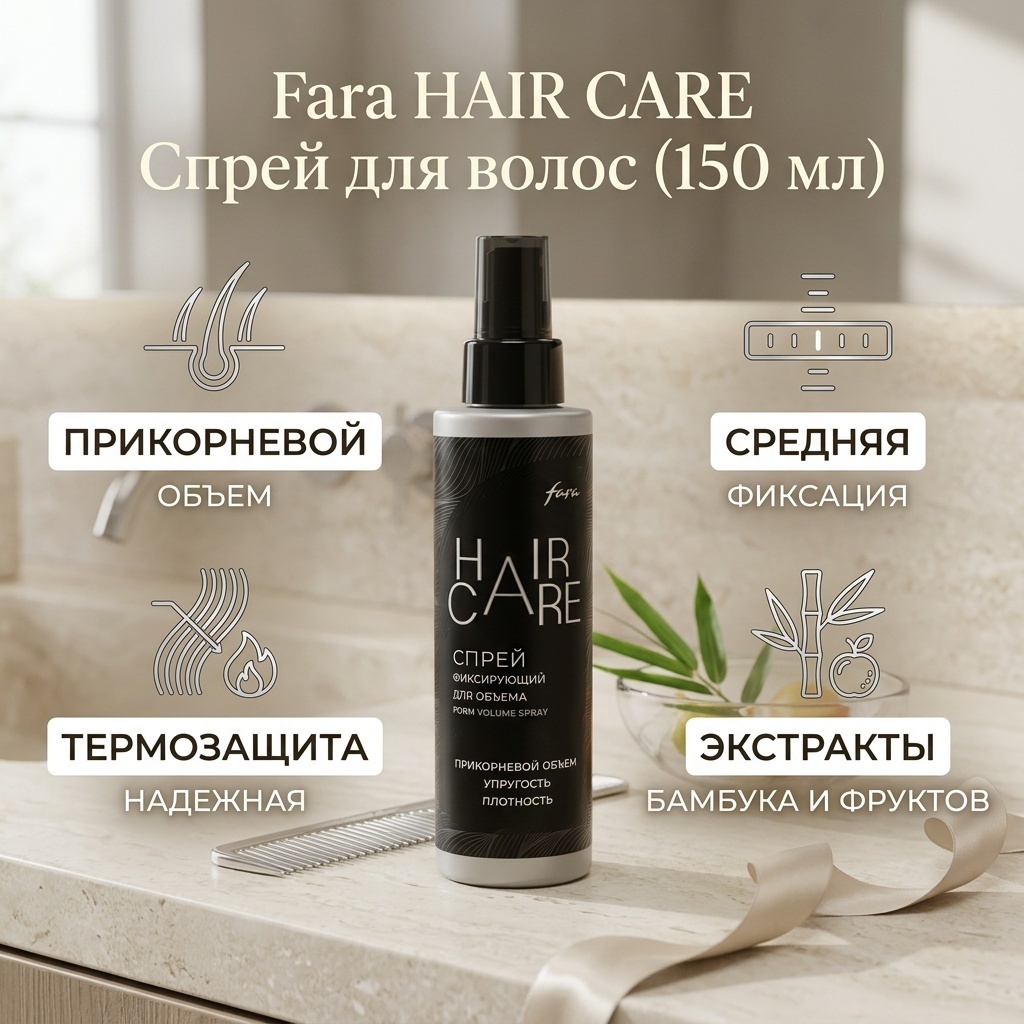 Fara Спрей Фиксирующий, для объема, упругость, плотность, 150 мл спрей средняя фиксация 150 мл