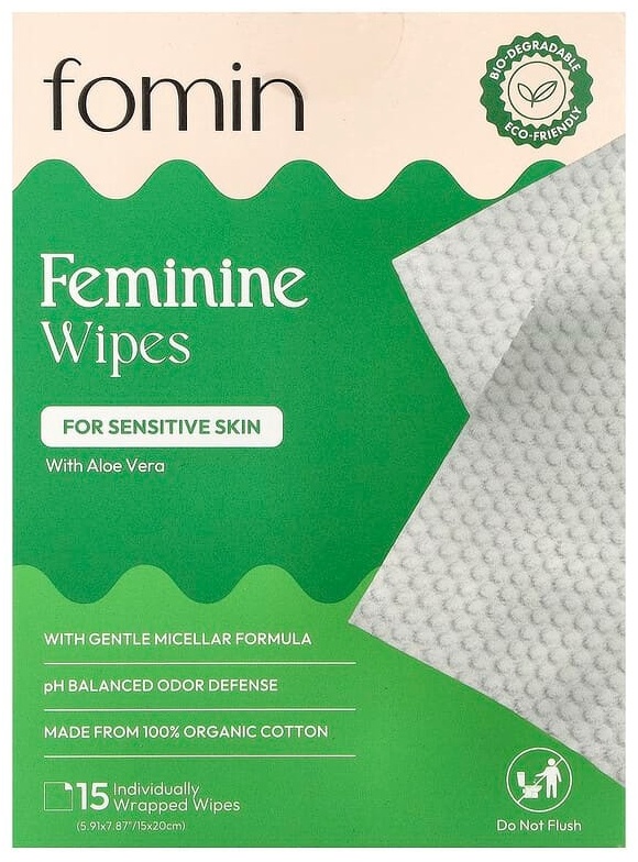 Влажные салфетки fomin Feminine для чувствительной кожи Aloe Vera 15 шт