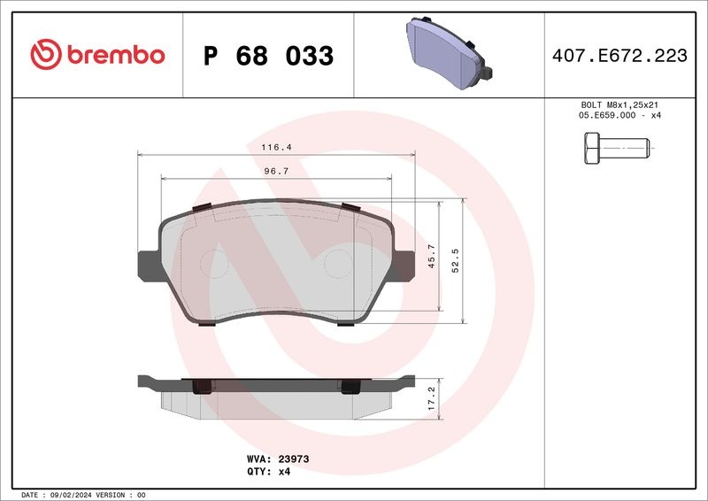 Колодки Brembo передние P68033