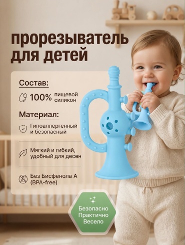 Прорезыватель angels shop Флейта синий прорезыватель, 1 шт, синий