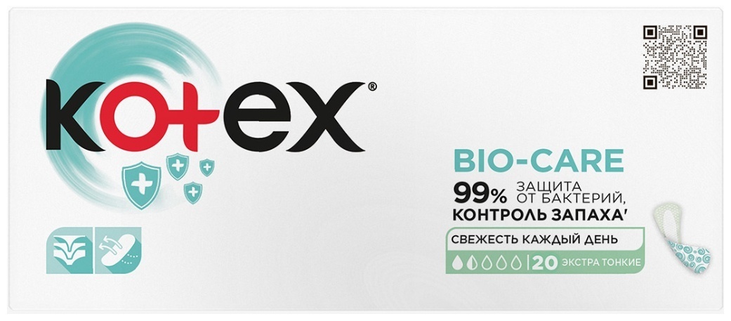 Kotex прокладки ежедневные Bio-Care защита от бактерий 20 шт