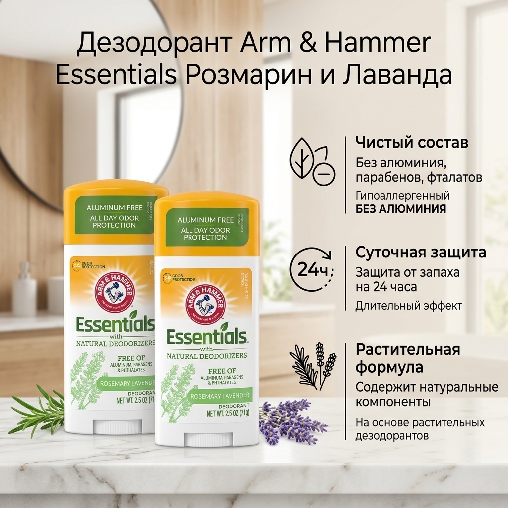 Arm & Hammer Essentials with Natural Deodorizers Rosemary Lavender дезодорант для женщин 142 г