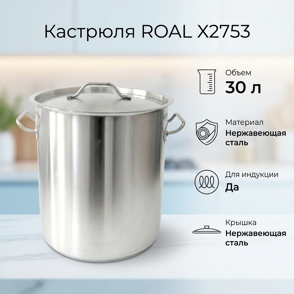 Кастрюля 30 л, Roal X2753 нержавеющая сталь