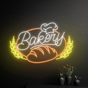 Неоновая вывеска настольный Bakery, теплый белый, холодный белый, оранжевый