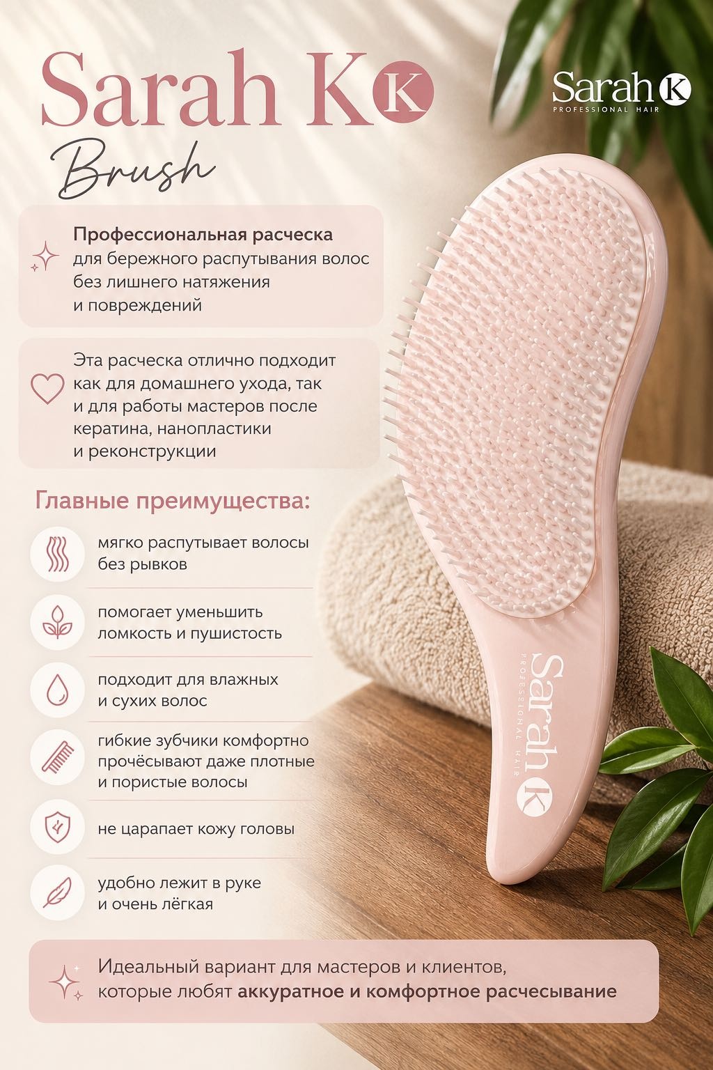 Sarah K скелетная расческа 8 см