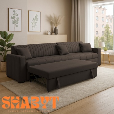 Диван Shabyt РИО, 350х90 см, обивка велюр, коричневый