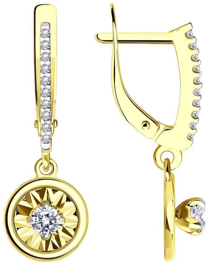 Серьги Diamant 53-121-01200-1 вес 2.9 г золото, фианит