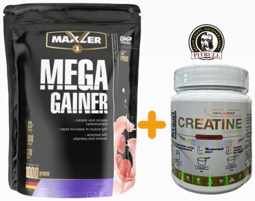 Maxler Mega Gainer Клубника + Pitbull Nutrition Creatine Апельсин 1300 г Клубника, Апельсин 1300 г