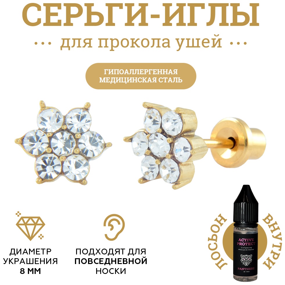 Серьги Panthere De Tinel медицинская сталь, кристалл