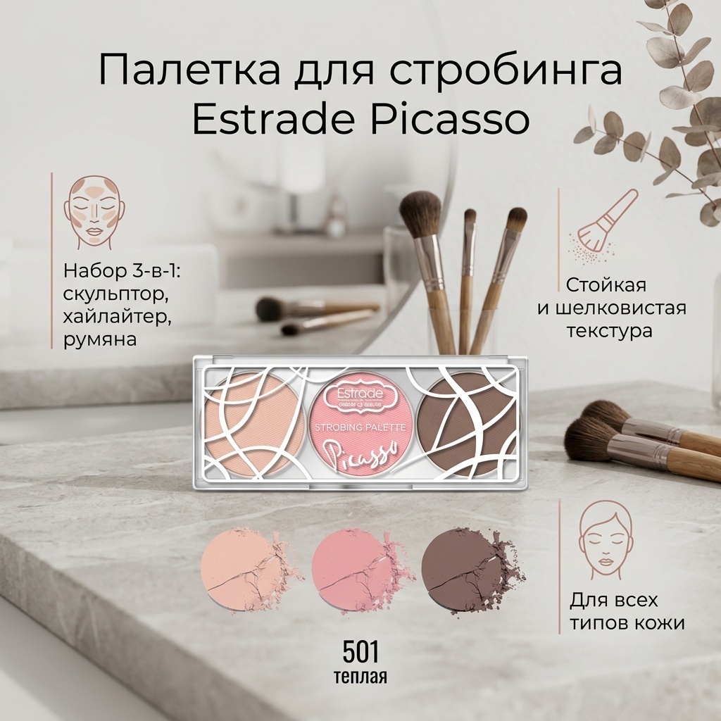 Estrade Strobing palette Picasso 501 скульптор, хайлайтер, румяна 501
