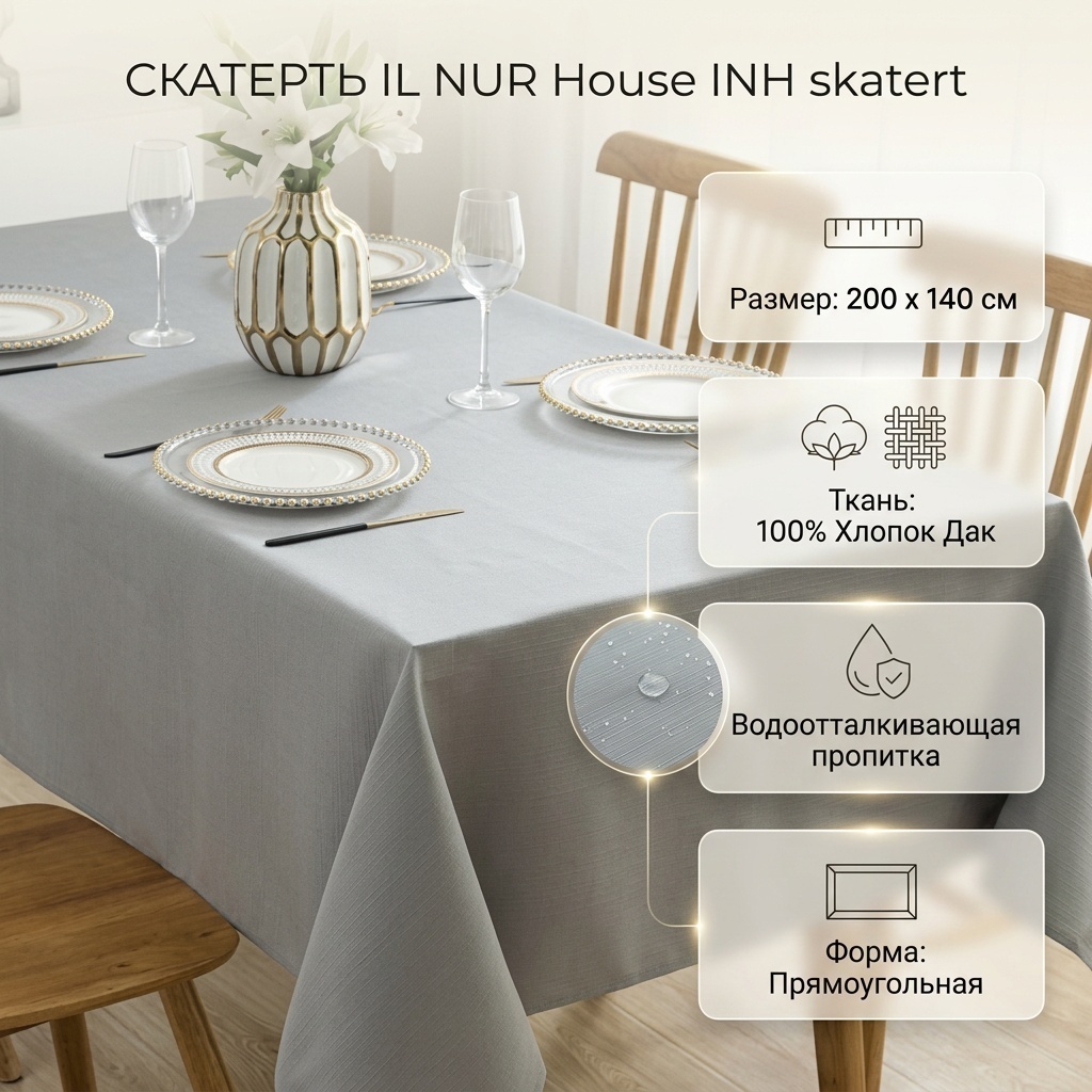 Скатерть IL NUR House 200x140 см, дак, 1 шт