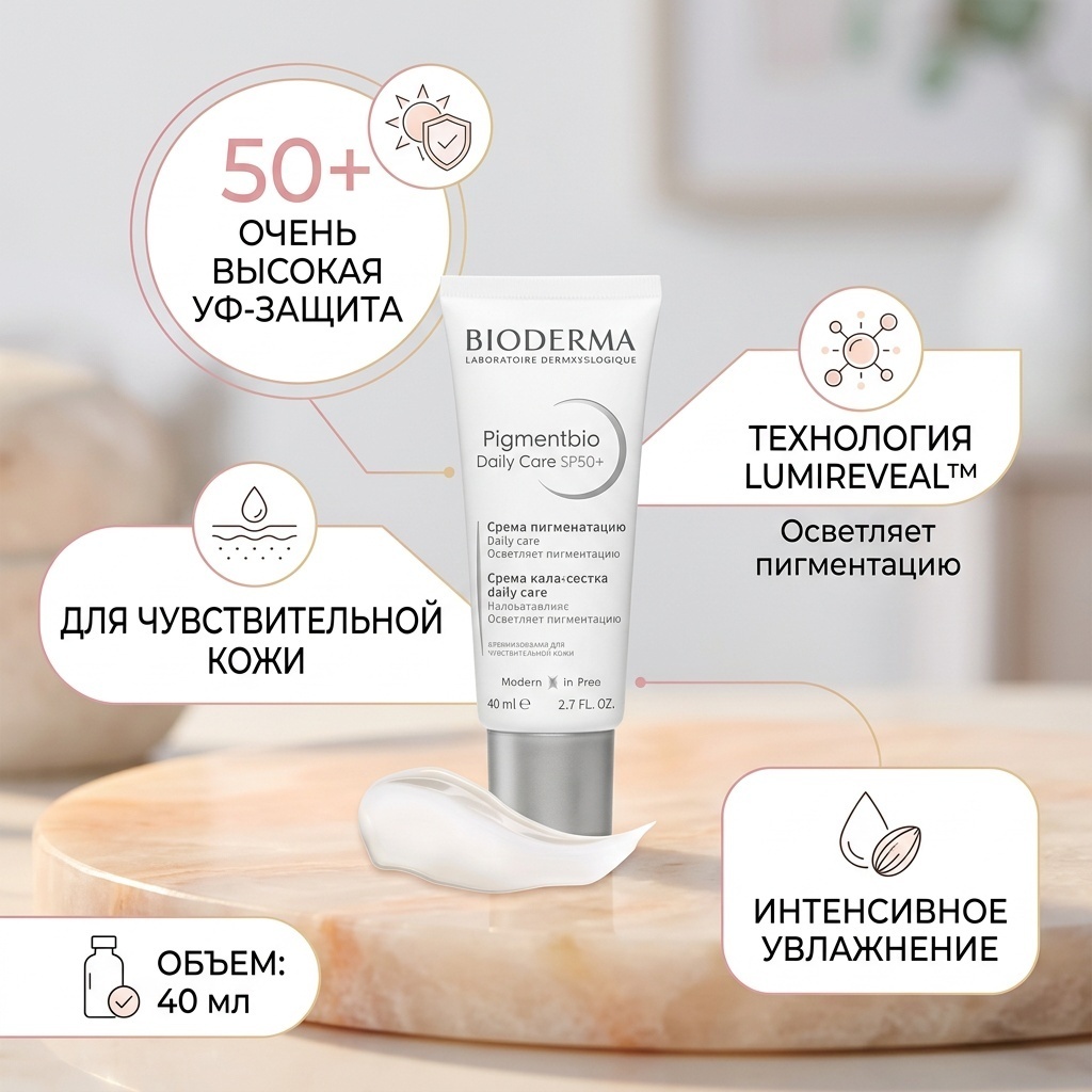 Bioderma крем Pigmentbio Daily Care SPF50+ для лица 40 мл