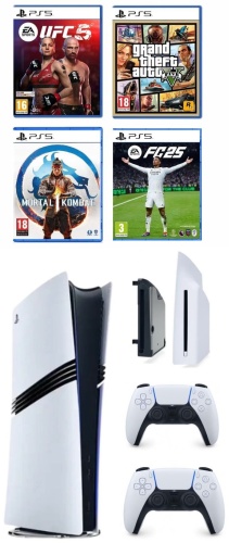 Sony PlayStation 5 Pro + Dualsense + Дисковод + FC 25 + Mortal Kombat 1 + GTA V + UFC 5