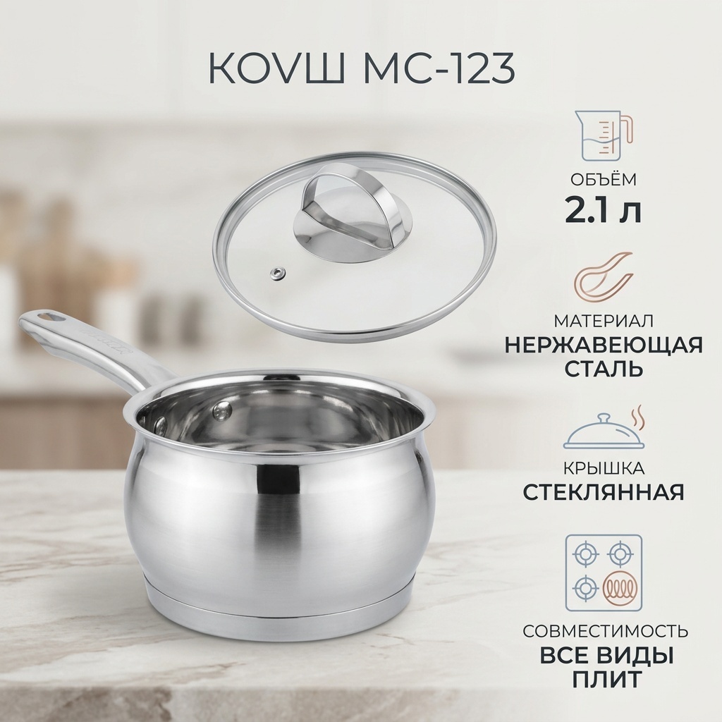 Ковш 2.1 л, МС-123 нержавеющая сталь