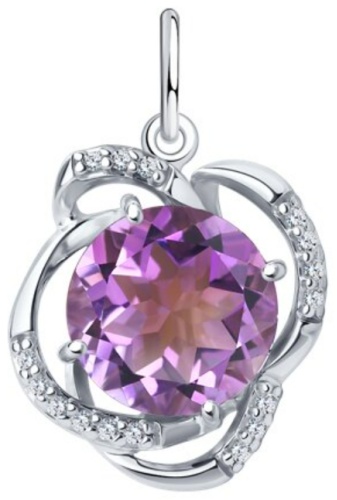 Подвеска Diamant 94-330-01920-1 вес 2.58 г серебро, аметист, фианит