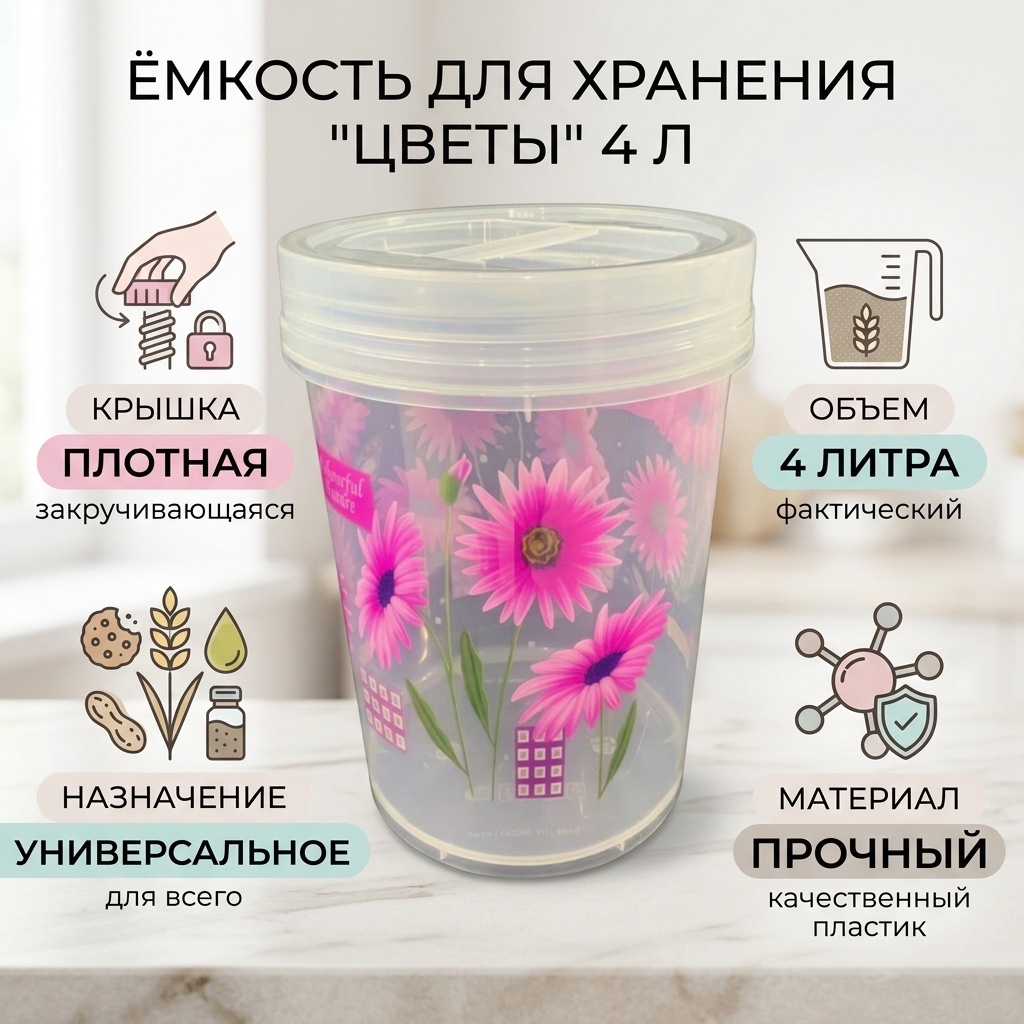 Ёмкость для хранения муки, сахара, сыпучих, круп, жидкостей