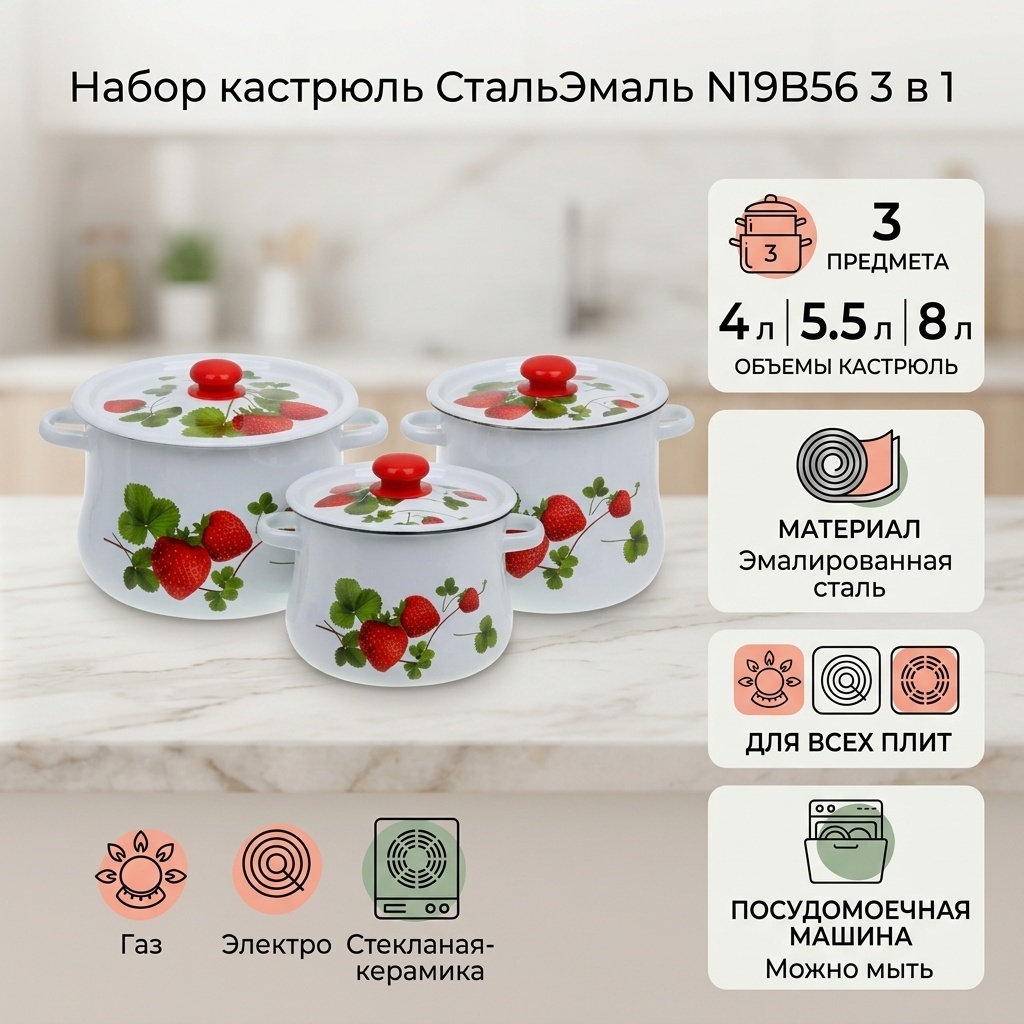 Набор кастрюль СтальЭмаль 3 в 1
