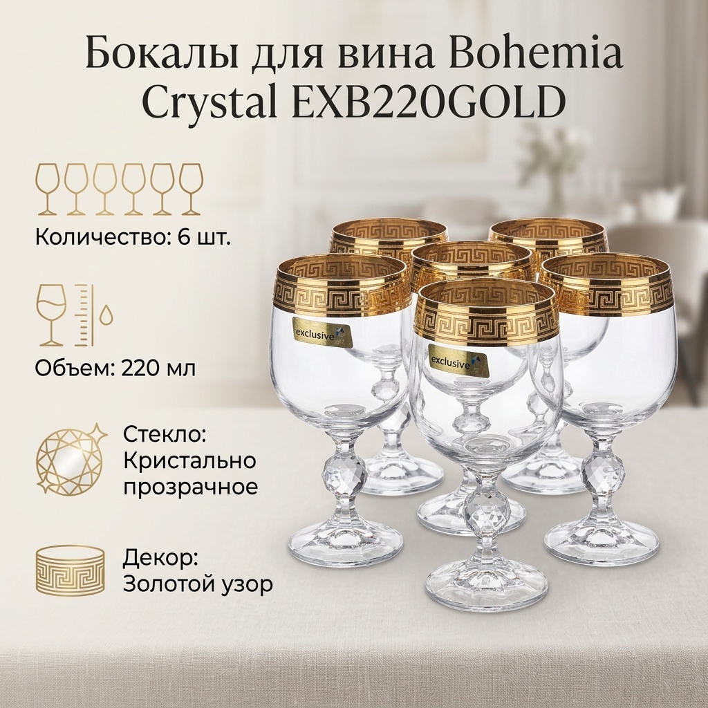 Набор бокалов Bohemia Crystal 220 мл, стекло, 6 шт