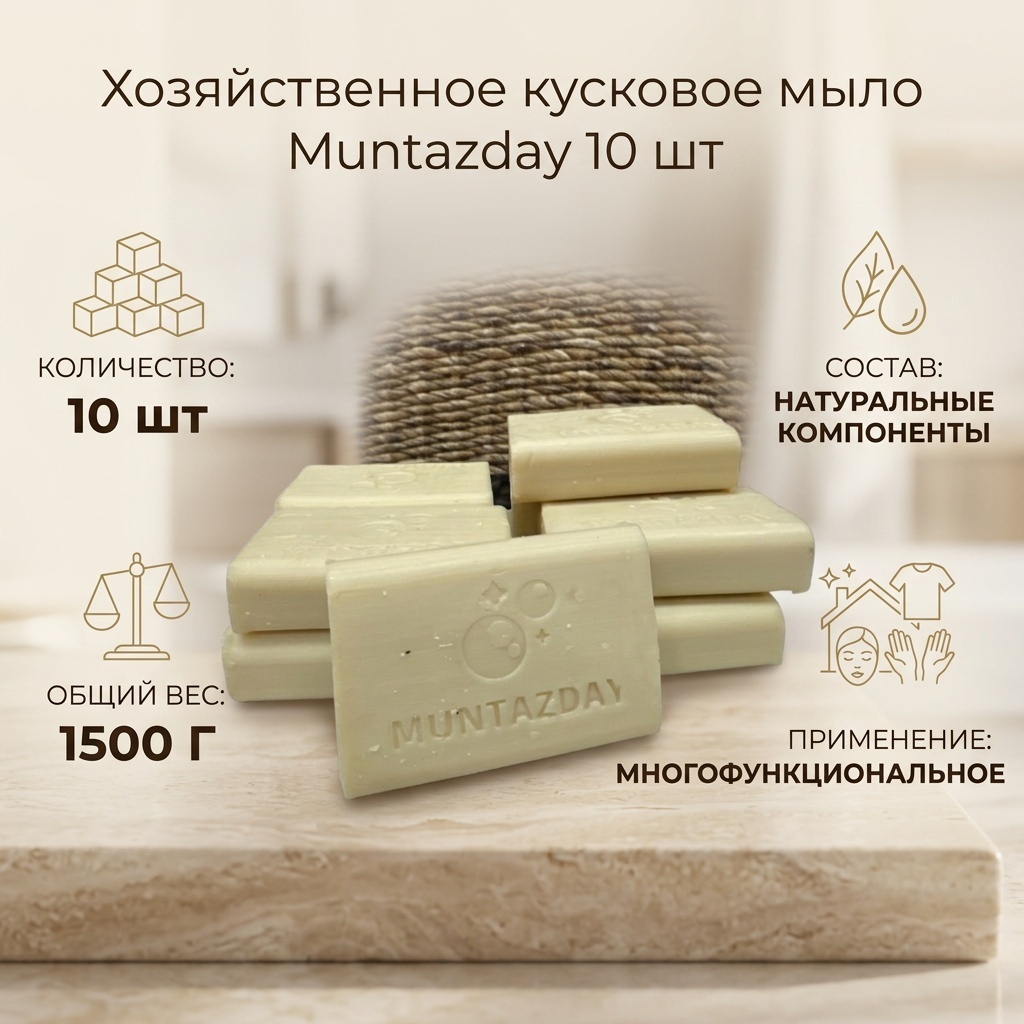 Кусковое мыло хозяйственное Muntazday 281940452 Без аромата 10 шт