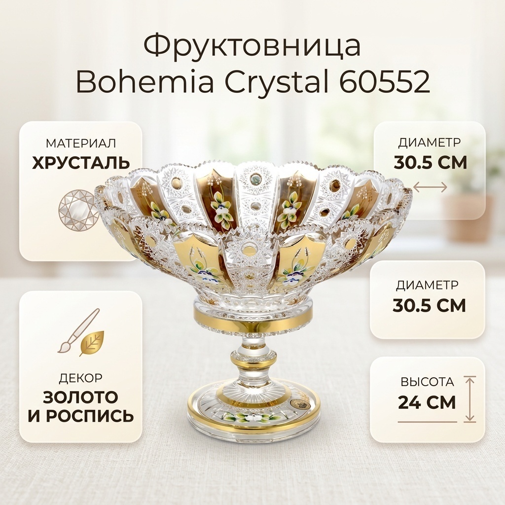 Фруктовница Bohemia Crystal Gold 1 шт, хрусталь, 30.5х30.5 см