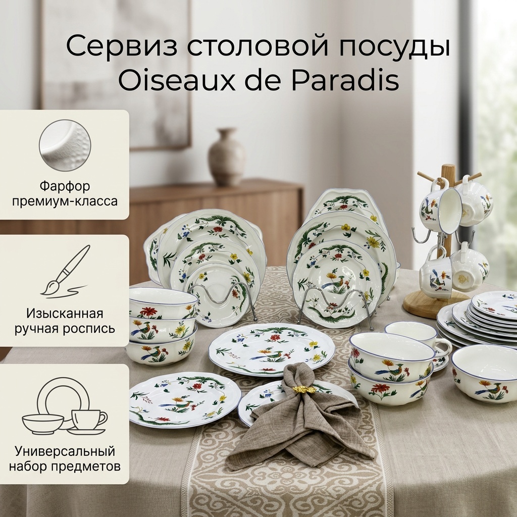Сервиз на 6 персон Oiseaux de Paradis, предметов: 32, столовый, фарфор
