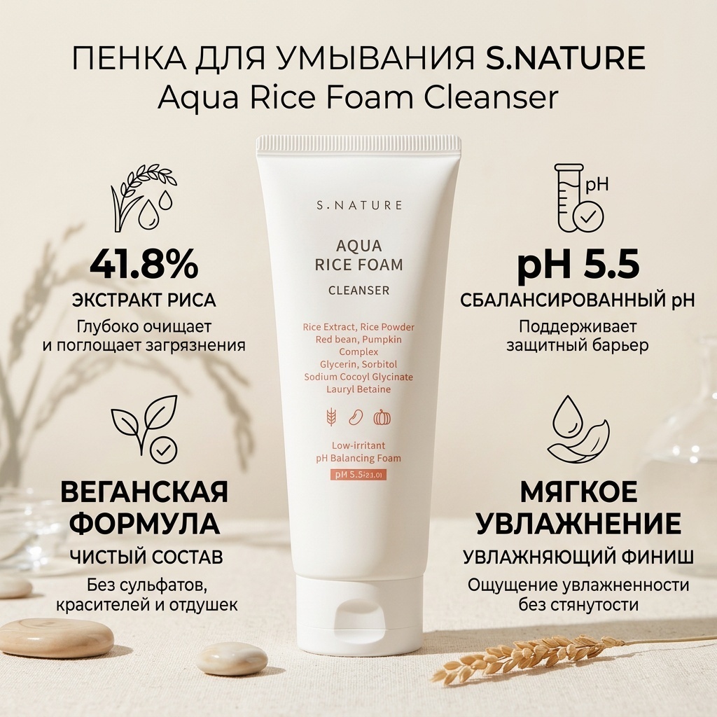 S.NATURE Aqua Rice Foam Cleanser пенка 160 мл