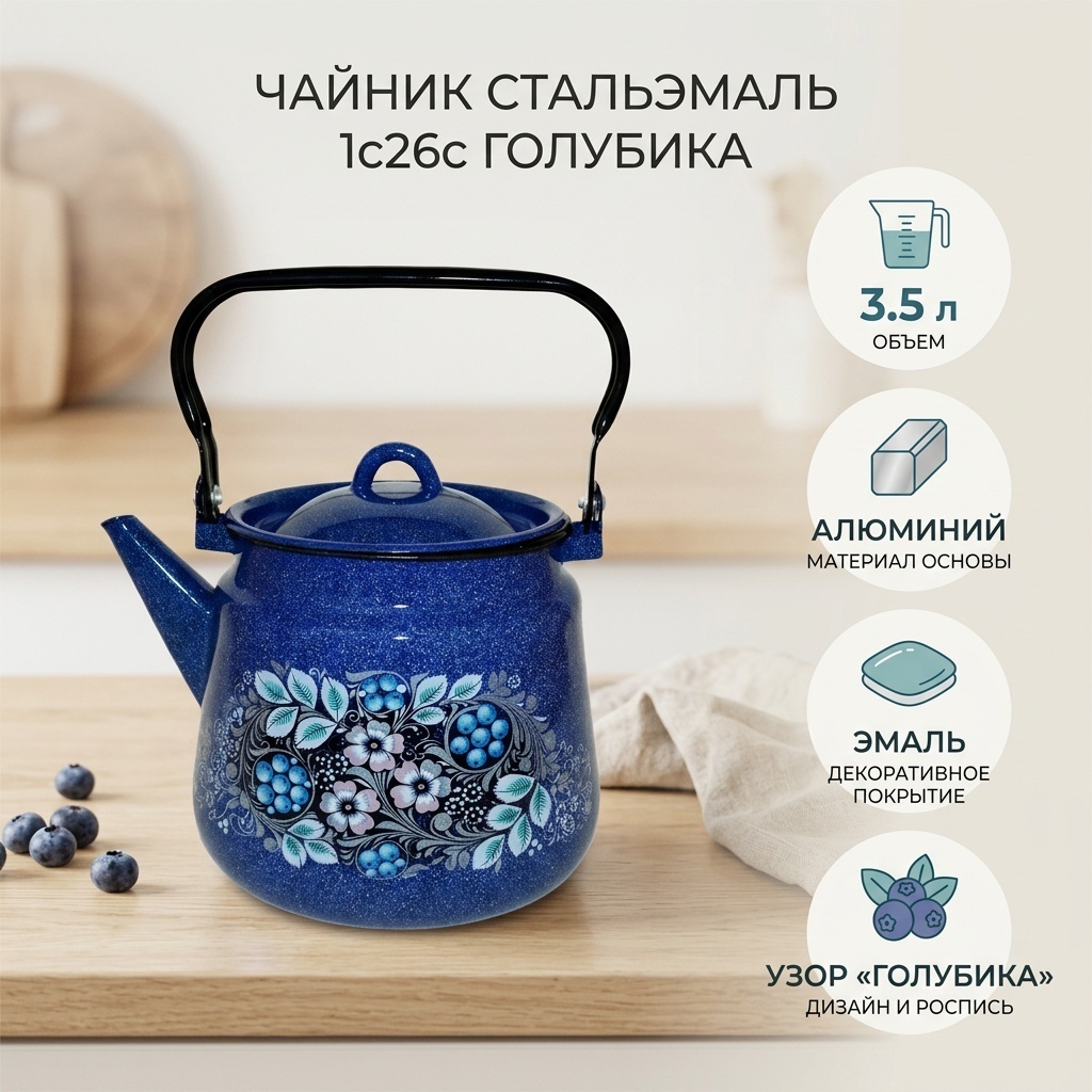СтальЭмаль чайник 1с26с Голубика 3.5 л, алюминий