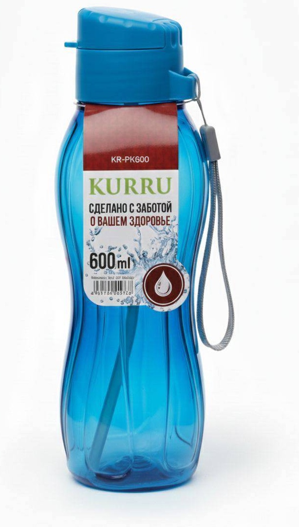 Бутылка KURRU 0.6 л синий, флип-топ, пластик