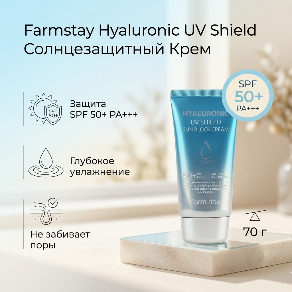 Farmstay крем Hyaluronic UV Shield Sun Block SPF50 для лица 70 г