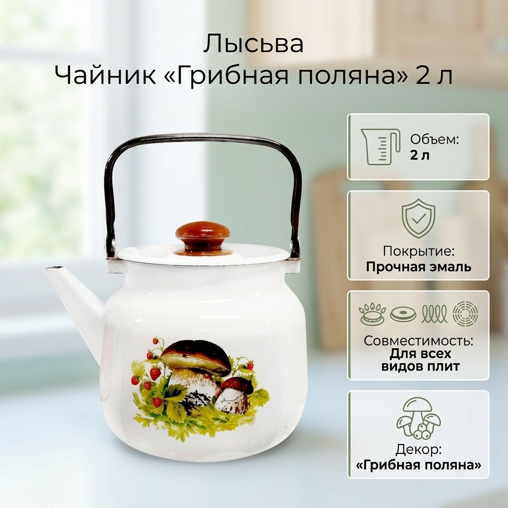 Лысьва чайник Грибная поляна С-2710П2/4Рч 2 л, эмаль