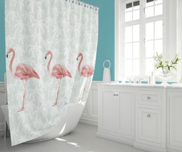 Штора TROPIC Flamingos 180x200 зеленый, полиэстер