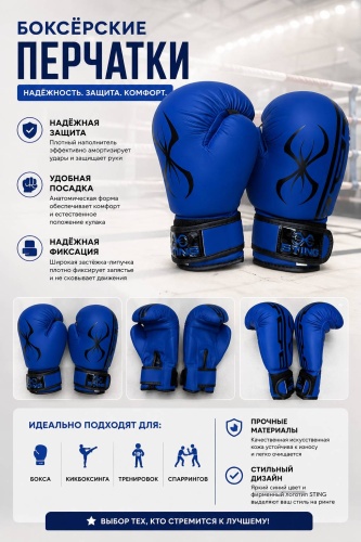 Боксерские перчатки STING 10 oz синий