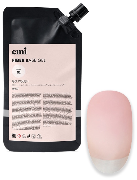 E.Mi базовое покрытие E.MiLac Fiber Base Gel Clear №1 глянцевое 100 мл