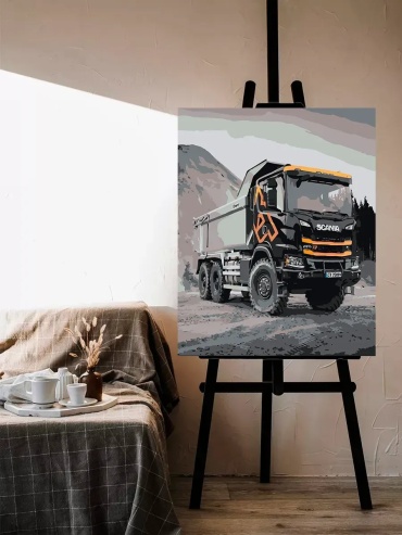 Картина по номерам Карьерный Самосвал Scania g440 холст на подрамнике 100x80 см