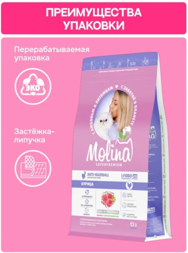 Molina Anti-hairball курица 1.5 кг