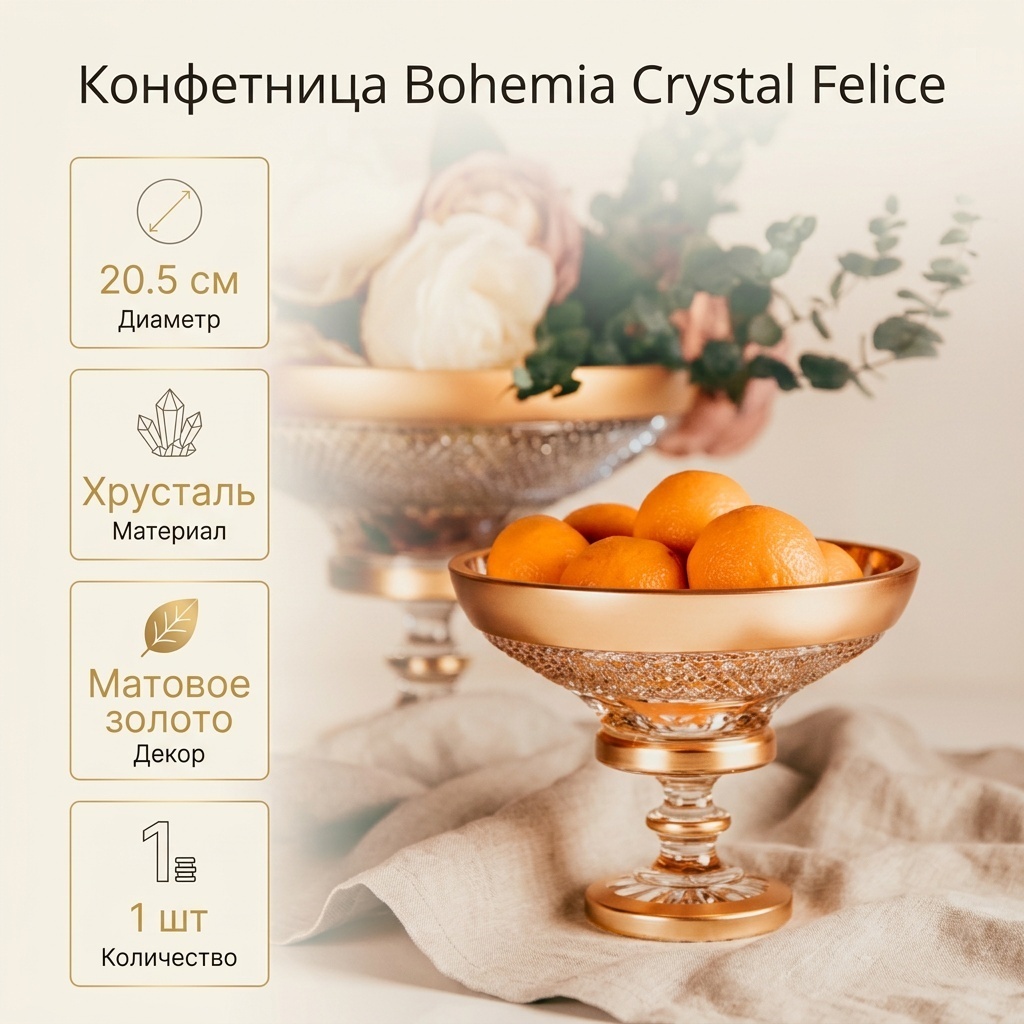 Bohemia Crystal конфетница Felice 210000021533 круглая 1 шт