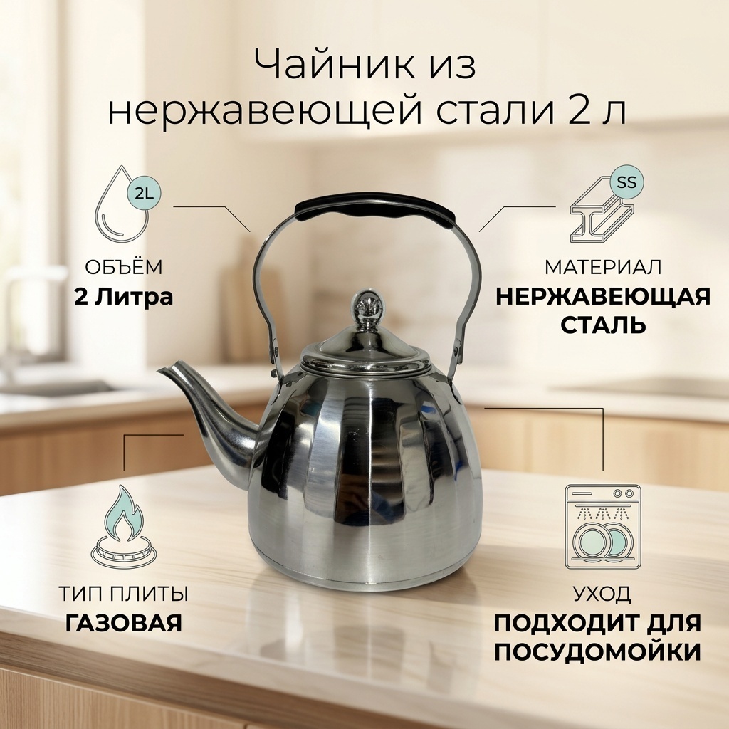 Чайник 30358445_2 литров кетли 2 л, нержавеющая сталь