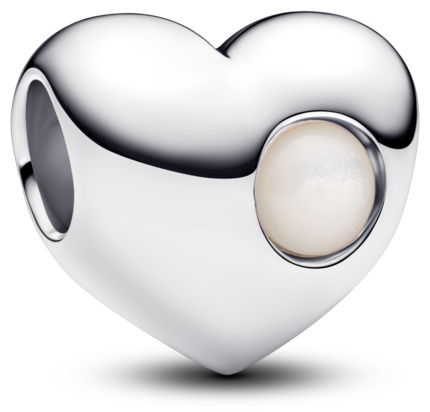 Шарм PANDORA «Сердце» с белым камнем для гравировки 794161C06 вес 2,81 г серебро, перламутр