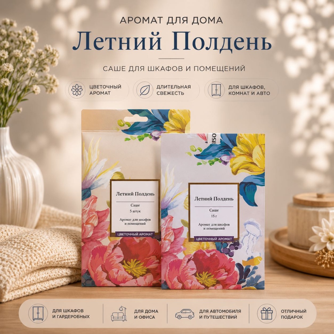 Саше RUNI ароматическое для шкафа и дома Летний Полдень, 5 шт