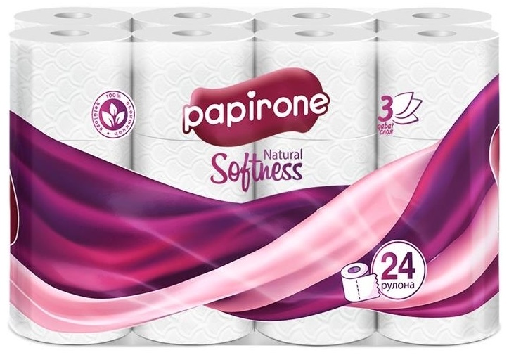 PAPIRONE туалетная бумага 3-слойный 24 шт, первичная целлюлоза