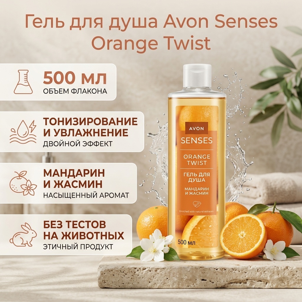 Avon гель для душа "Мандарин и жасмин" гель 500 мл