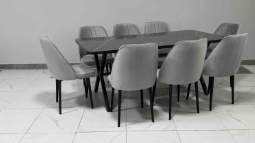 Комплект Samruk Mebel Lira k3, стол 80х80 см + 6 стульев, серый