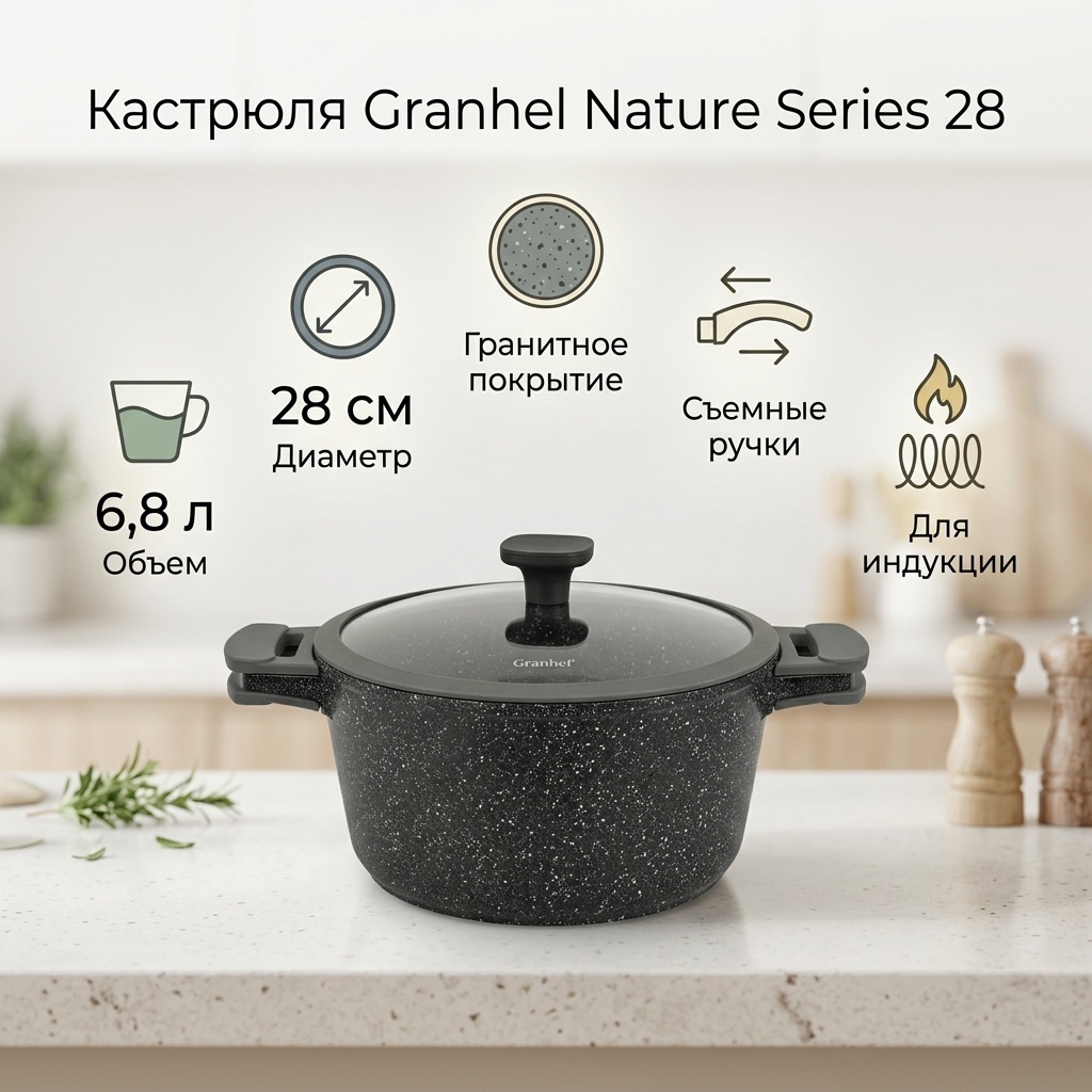 Кастрюля 6.8 л, Granhel BTG1728 (GR) алюминий